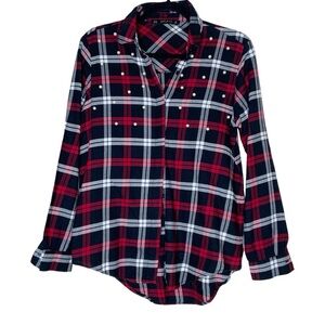Zara Red and Black Plaid Button Down Shirt. Size S